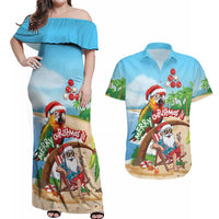 Personalized Hawaii Santa Parrot Christmas Couples Matching Off Shoulder Maxi Dress and Hawaiian Shirt Summer Vibe - Wonder Print Shop