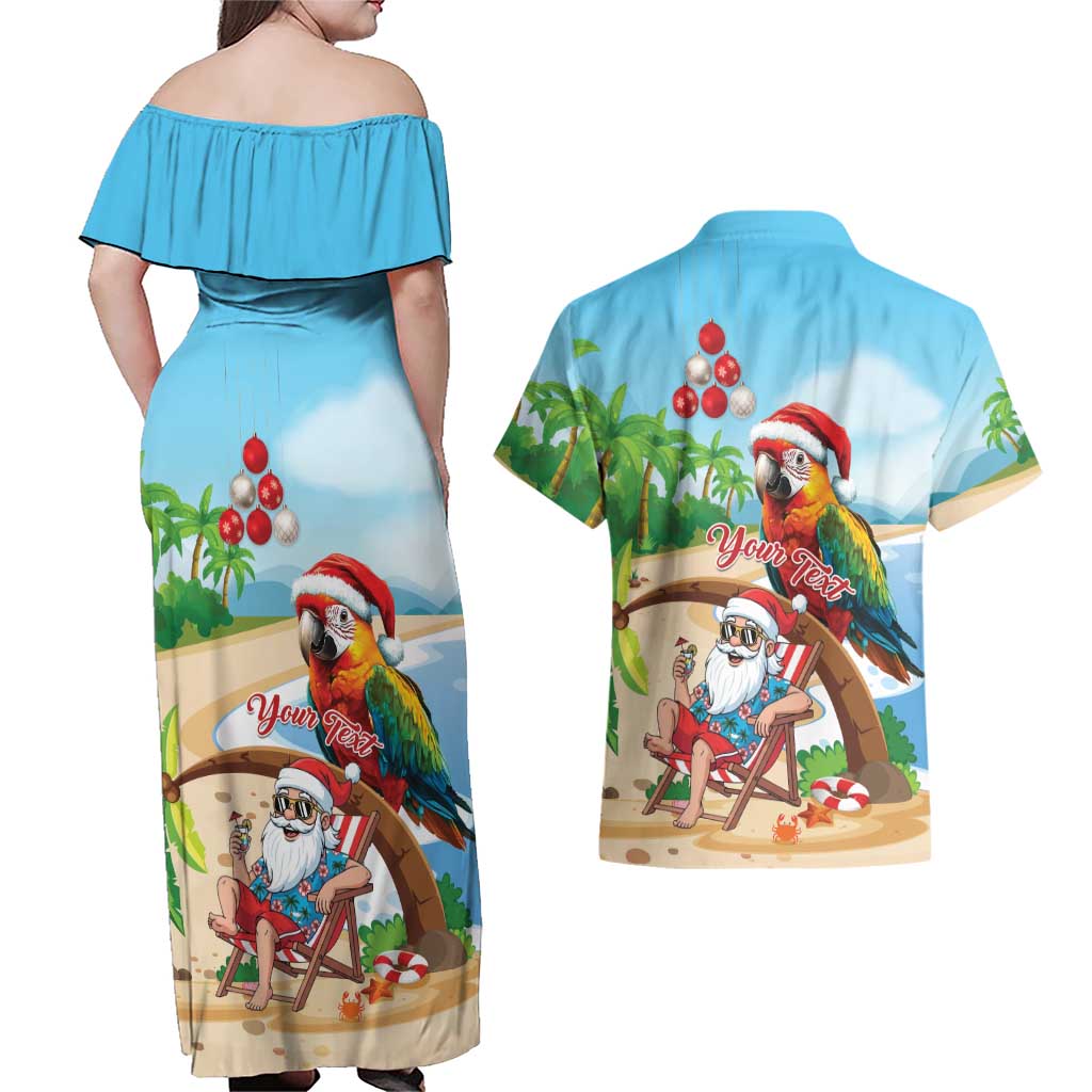 Personalized Hawaii Santa Parrot Christmas Couples Matching Off Shoulder Maxi Dress and Hawaiian Shirt Summer Vibe - Wonder Print Shop