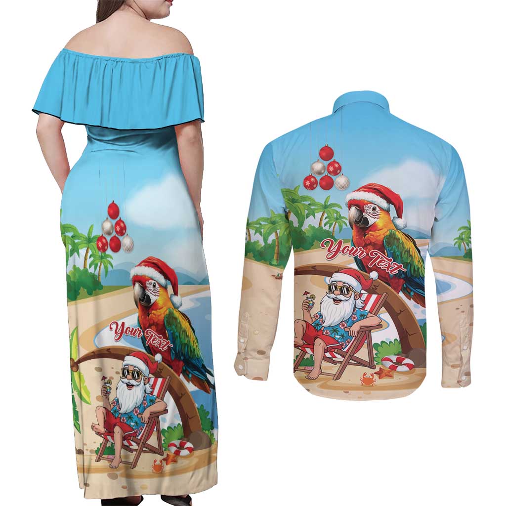 Personalized Hawaii Santa Parrot Christmas Couples Matching Off Shoulder Maxi Dress and Long Sleeve Button Shirt Summer Vibe - Wonder Print Shop