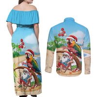 Personalized Hawaii Santa Parrot Christmas Couples Matching Off Shoulder Maxi Dress and Long Sleeve Button Shirt Summer Vibe - Wonder Print Shop