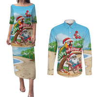 Personalized Hawaii Santa Parrot Christmas Couples Matching Puletasi and Long Sleeve Button Shirt Summer Vibe - Wonder Print Shop