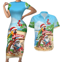 Personalized Hawaii Santa Parrot Christmas Couples Matching Short Sleeve Bodycon Dress and Hawaiian Shirt Summer Vibe - Wonder Print Shop