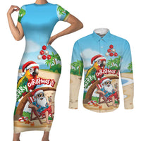Personalized Hawaii Santa Parrot Christmas Couples Matching Short Sleeve Bodycon Dress and Long Sleeve Button Shirt Summer Vibe - Wonder Print Shop