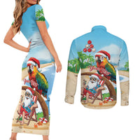 Personalized Hawaii Santa Parrot Christmas Couples Matching Short Sleeve Bodycon Dress and Long Sleeve Button Shirt Summer Vibe - Wonder Print Shop