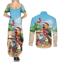 Personalized Hawaii Santa Parrot Christmas Couples Matching Summer Maxi Dress and Long Sleeve Button Shirt Summer Vibe - Wonder Print Shop