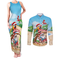 Personalized Hawaii Santa Parrot Christmas Couples Matching Tank Maxi Dress and Long Sleeve Button Shirt Summer Vibe - Wonder Print Shop