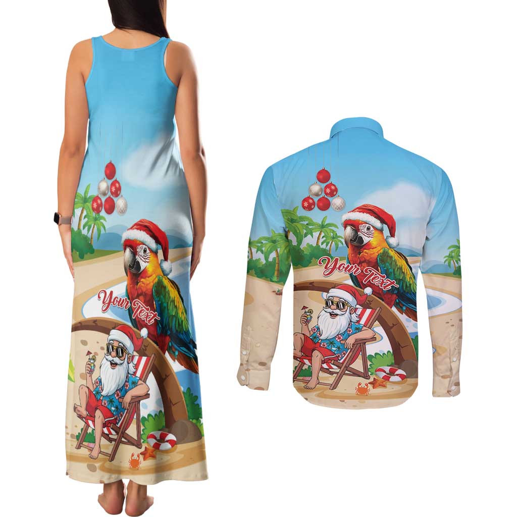 Personalized Hawaii Santa Parrot Christmas Couples Matching Tank Maxi Dress and Long Sleeve Button Shirt Summer Vibe - Wonder Print Shop