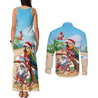 Personalized Hawaii Santa Parrot Christmas Couples Matching Tank Maxi Dress and Long Sleeve Button Shirt Summer Vibe - Wonder Print Shop
