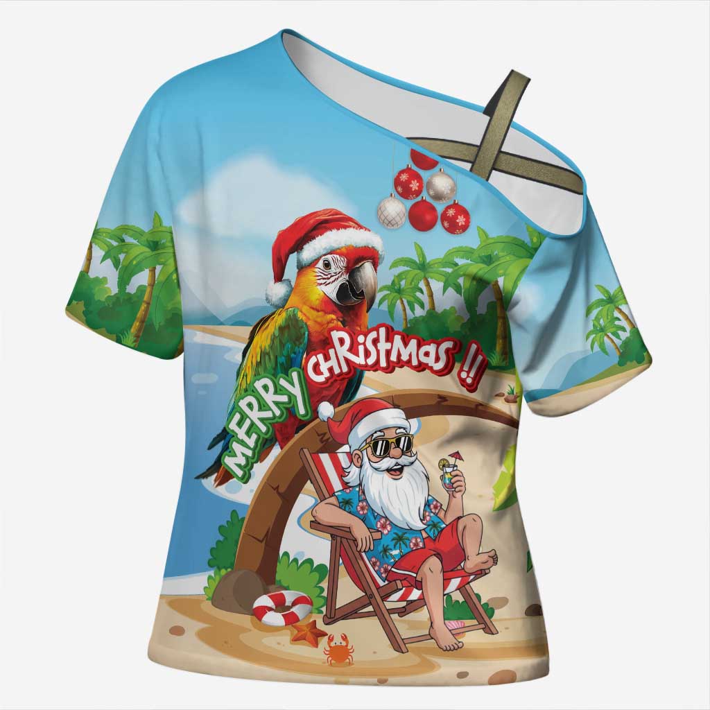 Personalized Hawaii Santa Parrot Christmas Cross Shoulder Shirt Summer Vibe - Wonder Print Shop