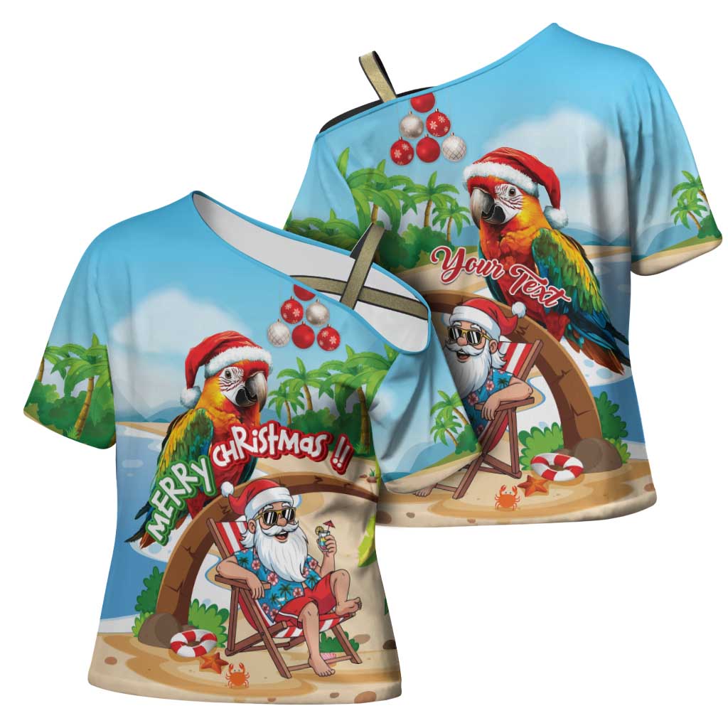 Personalized Hawaii Santa Parrot Christmas Cross Shoulder Shirt Summer Vibe - Wonder Print Shop