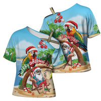 Personalized Hawaii Santa Parrot Christmas Cross Shoulder Shirt Summer Vibe - Wonder Print Shop