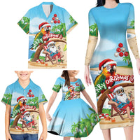 Personalized Hawaii Santa Parrot Christmas Family Matching Long Sleeve Bodycon Dress and Hawaiian Shirt Summer Vibe - Wonder Print Shop