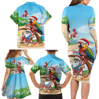 Personalized Hawaii Santa Parrot Christmas Family Matching Long Sleeve Bodycon Dress and Hawaiian Shirt Summer Vibe - Wonder Print Shop