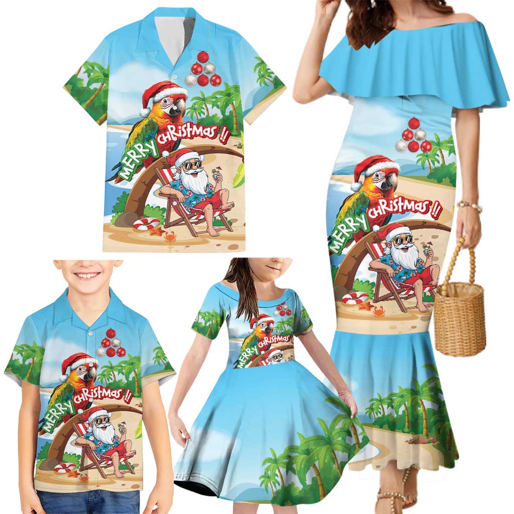 Personalized Hawaii Santa Parrot Christmas Family Matching Mermaid Dress and Hawaiian Shirt Summer Vibe - Wonder Print Shop