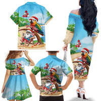 Personalized Hawaii Santa Parrot Christmas Family Matching Off The Shoulder Long Sleeve Dress and Hawaiian Shirt Summer Vibe - Wonder Print Shop