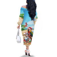 Personalized Hawaii Santa Parrot Christmas Family Matching Off The Shoulder Long Sleeve Dress and Hawaiian Shirt Summer Vibe - Wonder Print Shop