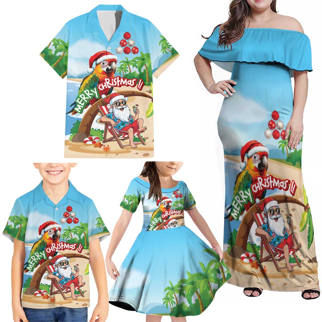Personalized Hawaii Santa Parrot Christmas Family Matching Off Shoulder Maxi Dress and Hawaiian Shirt Summer Vibe - Wonder Print Shop
