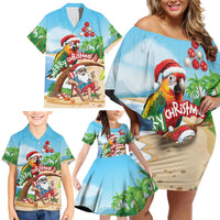 Personalized Hawaii Santa Parrot Christmas Family Matching Off Shoulder Short Dress and Hawaiian Shirt Summer Vibe - Wonder Print Shop