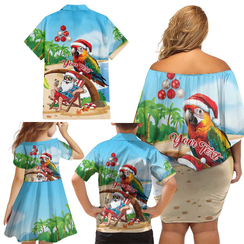 Personalized Hawaii Santa Parrot Christmas Family Matching Off Shoulder Short Dress and Hawaiian Shirt Summer Vibe - Wonder Print Shop
