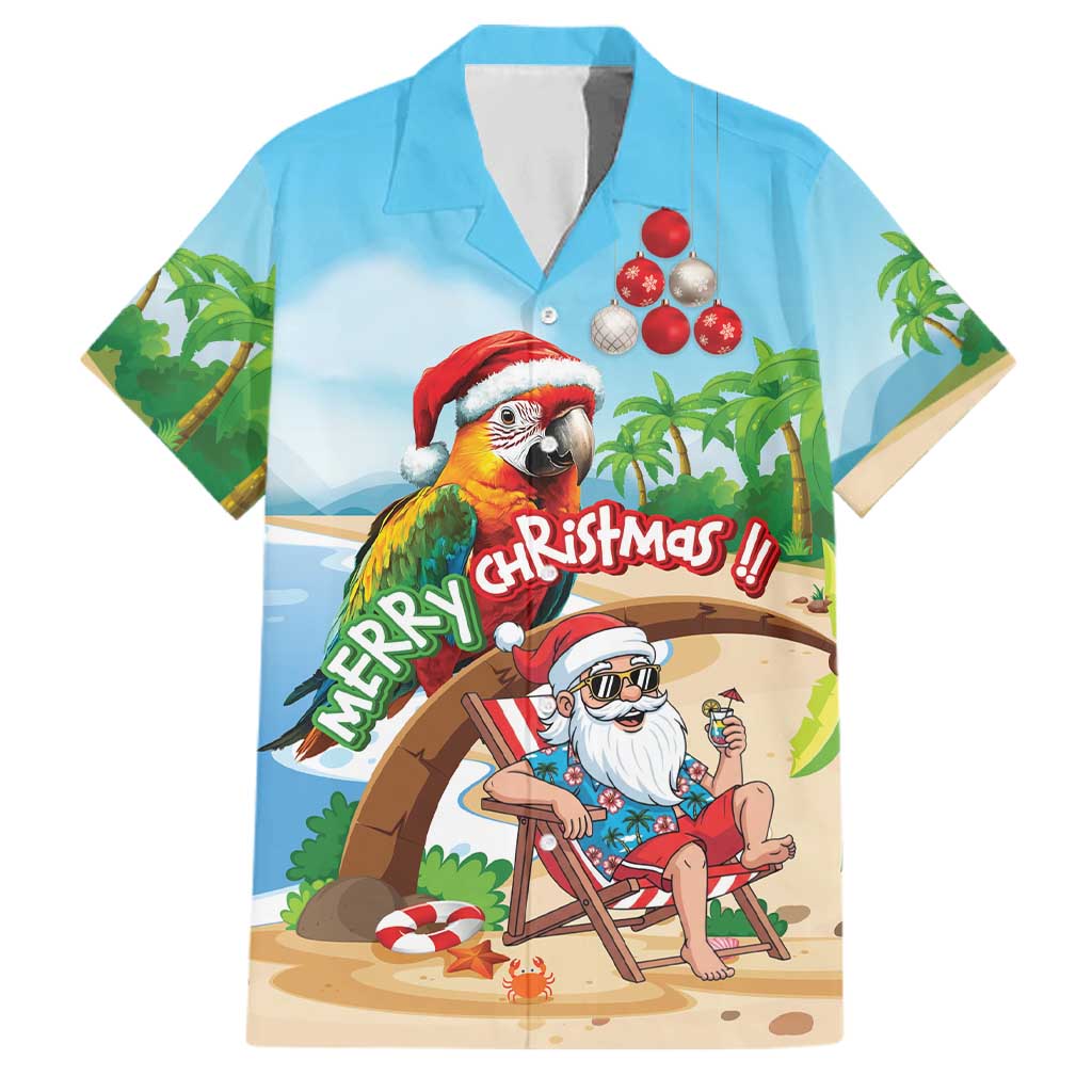Personalized Hawaii Santa Parrot Christmas Family Matching Off Shoulder Short Dress and Hawaiian Shirt Summer Vibe - Wonder Print Shop