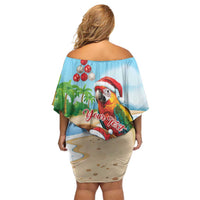 Personalized Hawaii Santa Parrot Christmas Family Matching Off Shoulder Short Dress and Hawaiian Shirt Summer Vibe - Wonder Print Shop