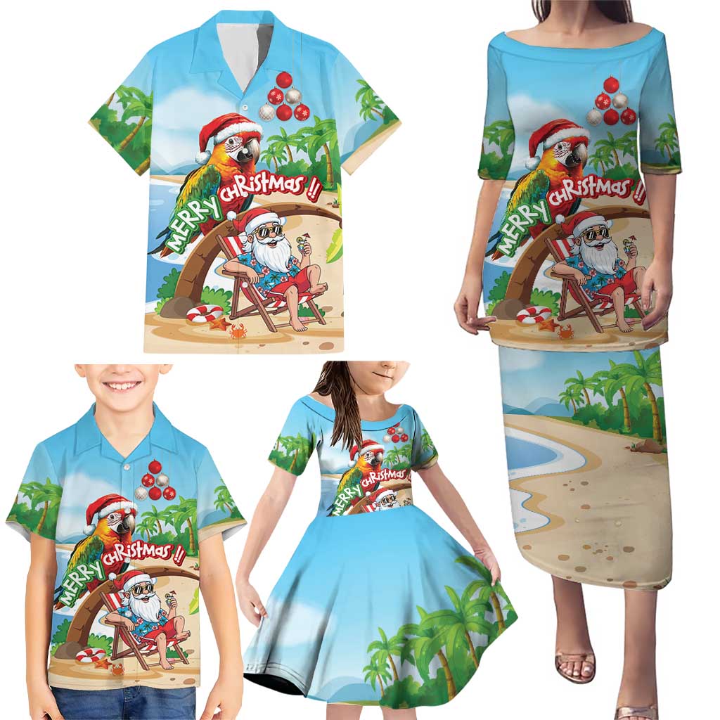 Personalized Hawaii Santa Parrot Christmas Family Matching Puletasi and Hawaiian Shirt Summer Vibe - Wonder Print Shop