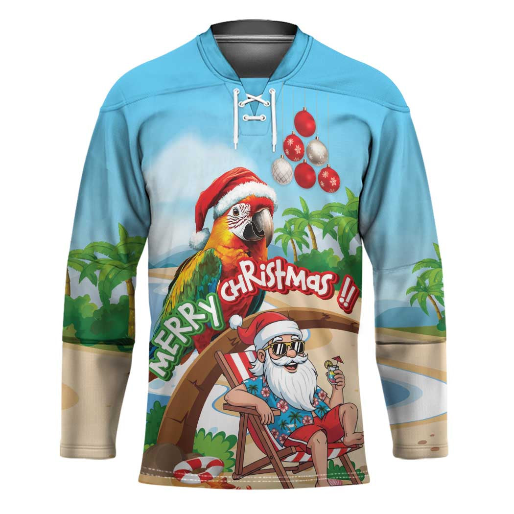 Personalized Hawaii Santa Parrot Christmas Hockey Jersey Summer Vibe - Wonder Print Shop