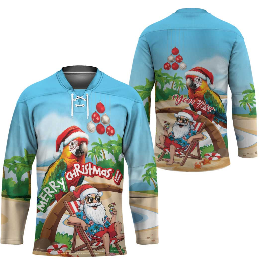 Personalized Hawaii Santa Parrot Christmas Hockey Jersey Summer Vibe - Wonder Print Shop