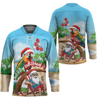 Personalized Hawaii Santa Parrot Christmas Hockey Jersey Summer Vibe - Wonder Print Shop