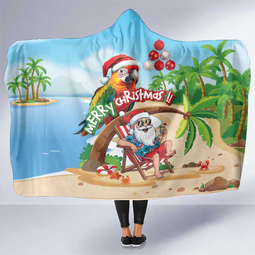 Hawaii Santa Parrot Christmas Hooded Blanket Summer Vibe - Wonder Print Shop