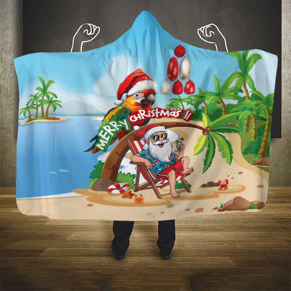 Hawaii Santa Parrot Christmas Hooded Blanket Summer Vibe - Wonder Print Shop