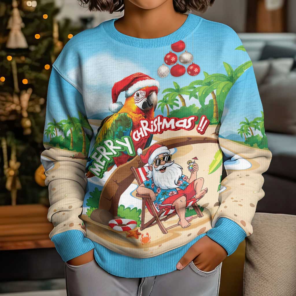 Personalized Hawaii Santa Parrot Christmas Kid Ugly Christmas Sweater Summer Vibe - Wonder Print Shop