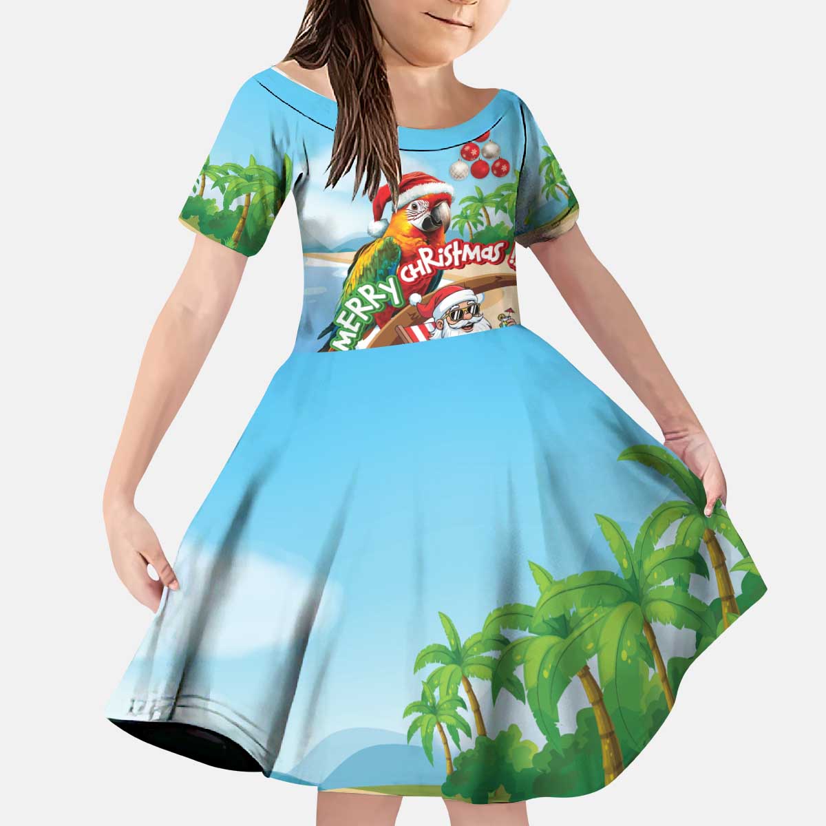 Personalized Hawaii Santa Parrot Christmas Kid Short Sleeve Dress Summer Vibe - Wonder Print Shop
