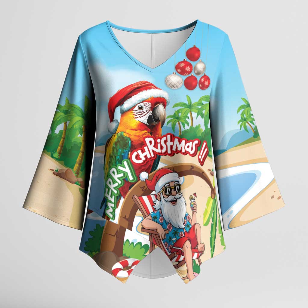 Personalized Hawaii Santa Parrot Christmas Kimono Sleeve Blouse Summer Vibe - Wonder Print Shop