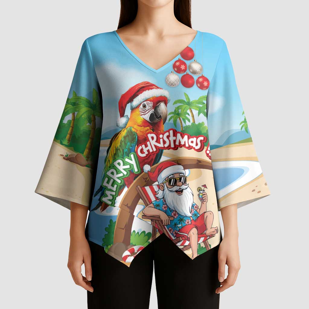 Personalized Hawaii Santa Parrot Christmas Kimono Sleeve Blouse Summer Vibe - Wonder Print Shop