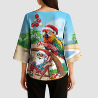 Personalized Hawaii Santa Parrot Christmas Kimono Sleeve Blouse Summer Vibe - Wonder Print Shop