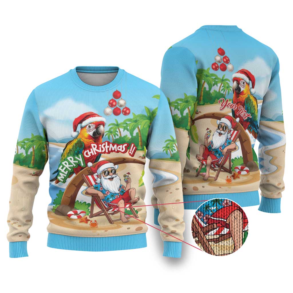 Personalized Hawaii Santa Parrot Christmas Ugly Christmas Sweater Summer Vibe - Wonder Print Shop