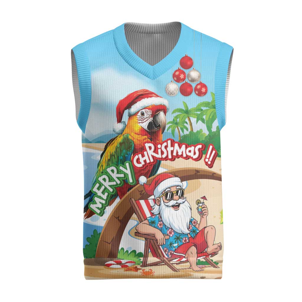 Personalized Hawaii Santa Parrot Christmas Knitted V-Neck Vest Summer Vibe - Wonder Print Shop