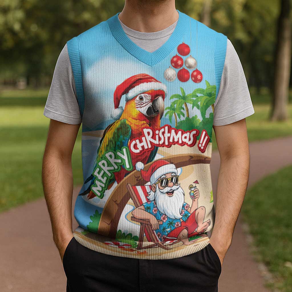 Personalized Hawaii Santa Parrot Christmas Knitted V-Neck Vest Summer Vibe - Wonder Print Shop