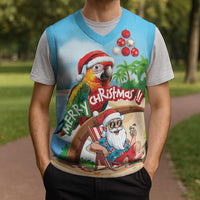 Personalized Hawaii Santa Parrot Christmas Knitted V-Neck Vest Summer Vibe - Wonder Print Shop