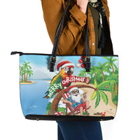 Hawaii Santa Parrot Christmas Leather Tote Bag Summer Vibe - Wonder Print Shop