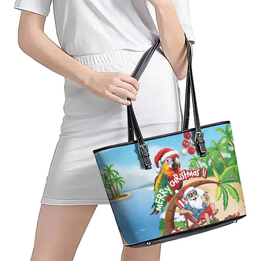 Hawaii Santa Parrot Christmas Leather Tote Bag Summer Vibe - Wonder Print Shop
