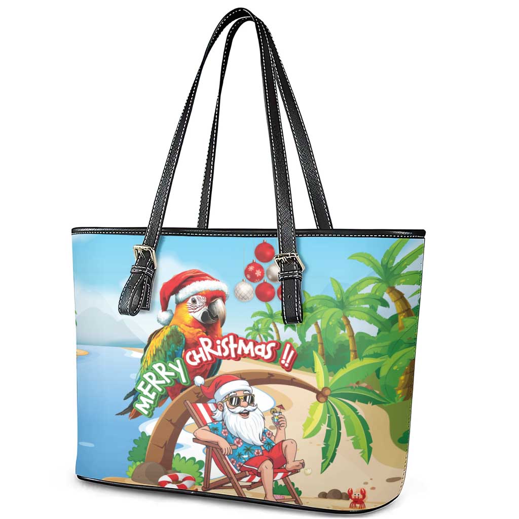 Hawaii Santa Parrot Christmas Leather Tote Bag Summer Vibe - Wonder Print Shop