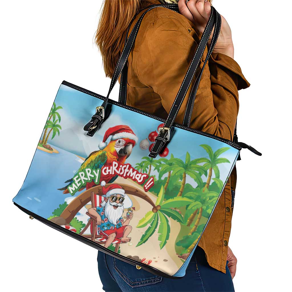 Hawaii Santa Parrot Christmas Leather Tote Bag Summer Vibe - Wonder Print Shop
