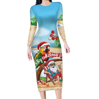 Personalized Hawaii Santa Parrot Christmas Long Sleeve Bodycon Dress Summer Vibe - Wonder Print Shop