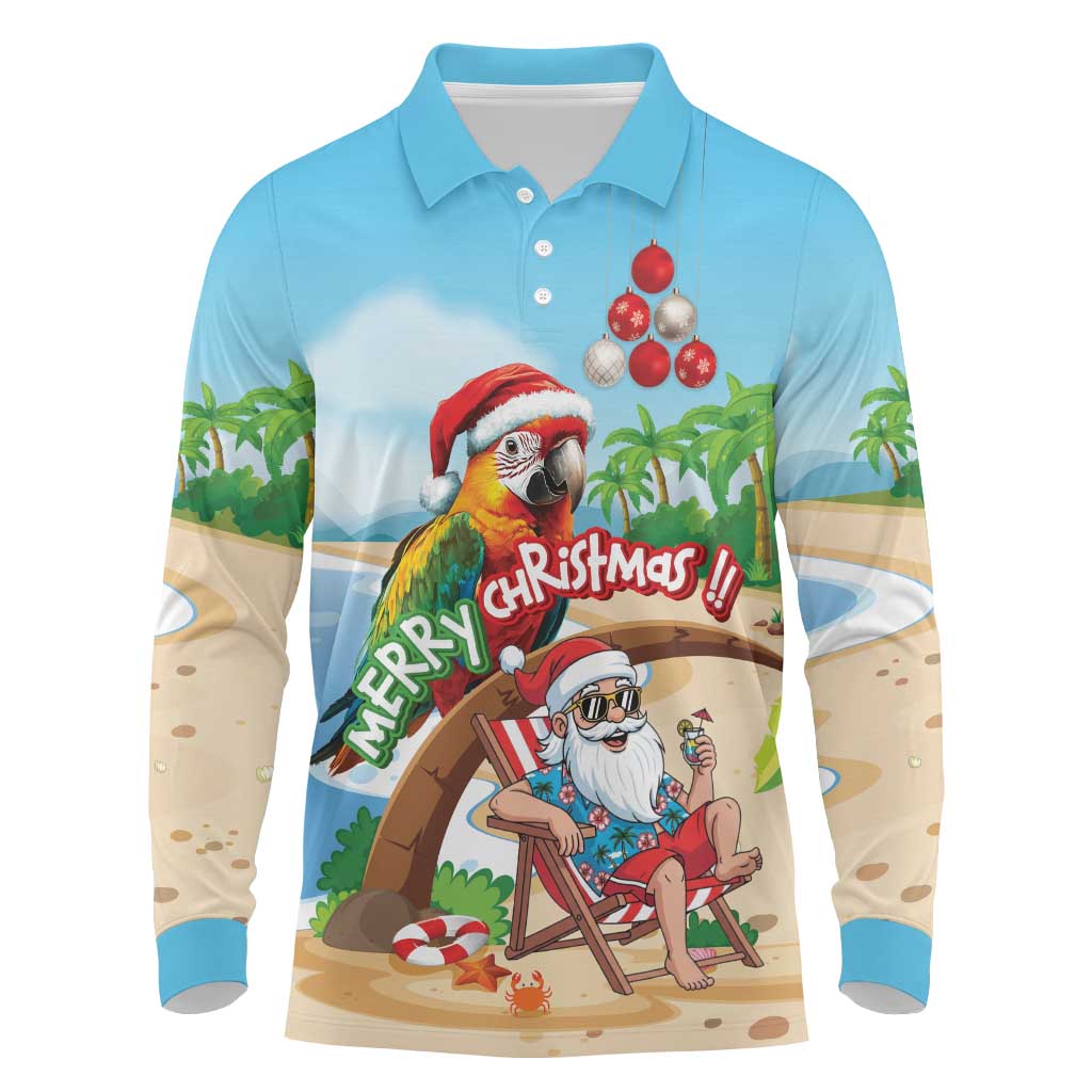 Personalized Hawaii Santa Parrot Christmas Long Sleeve Polo Shirt Summer Vibe - Wonder Print Shop
