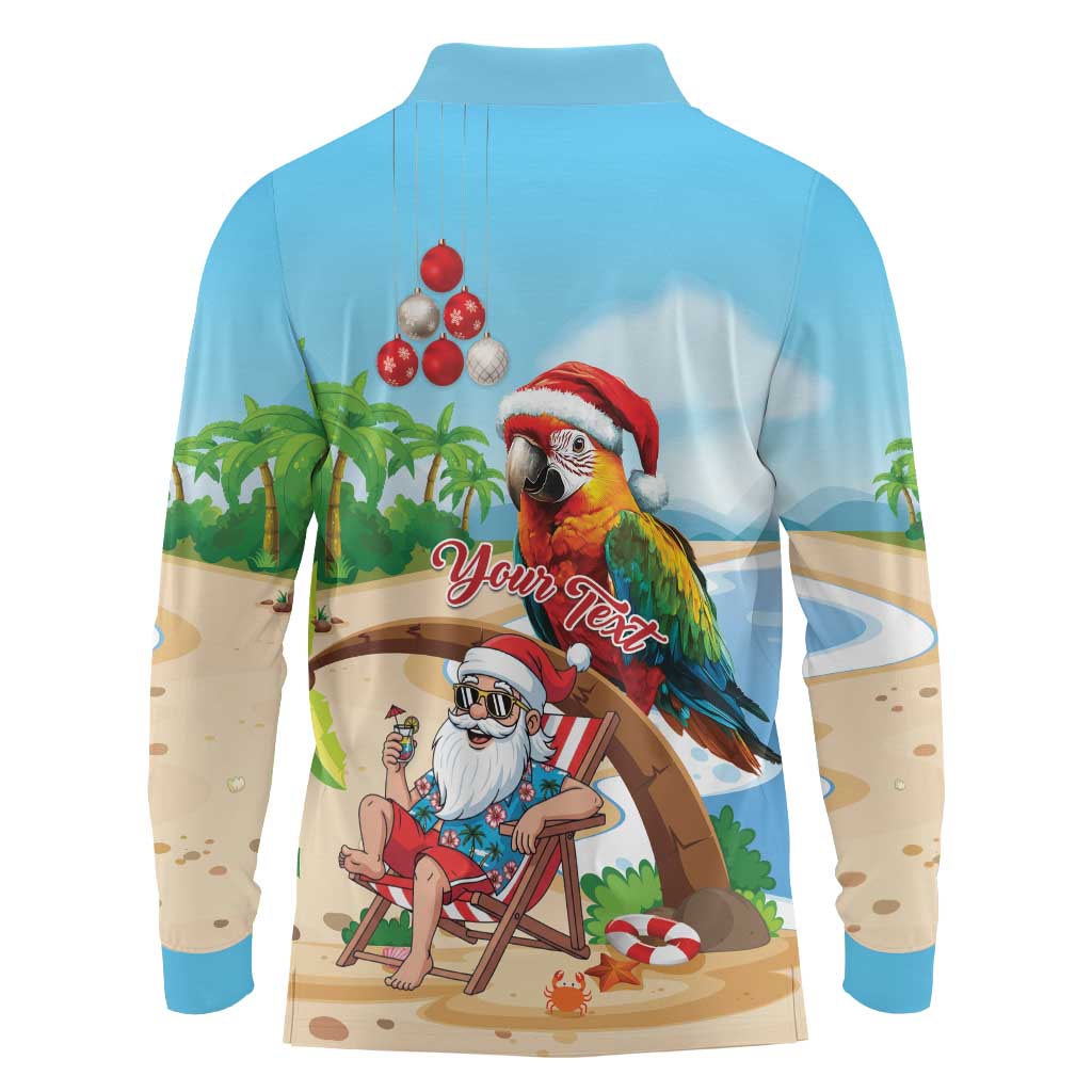 Personalized Hawaii Santa Parrot Christmas Long Sleeve Polo Shirt Summer Vibe - Wonder Print Shop