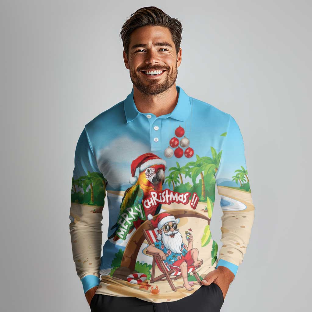Personalized Hawaii Santa Parrot Christmas Long Sleeve Polo Shirt Summer Vibe - Wonder Print Shop