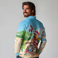Personalized Hawaii Santa Parrot Christmas Long Sleeve Polo Shirt Summer Vibe - Wonder Print Shop