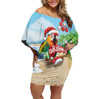 Personalized Hawaii Santa Parrot Christmas Off Shoulder Short Dress Summer Vibe - Wonder Print Shop
